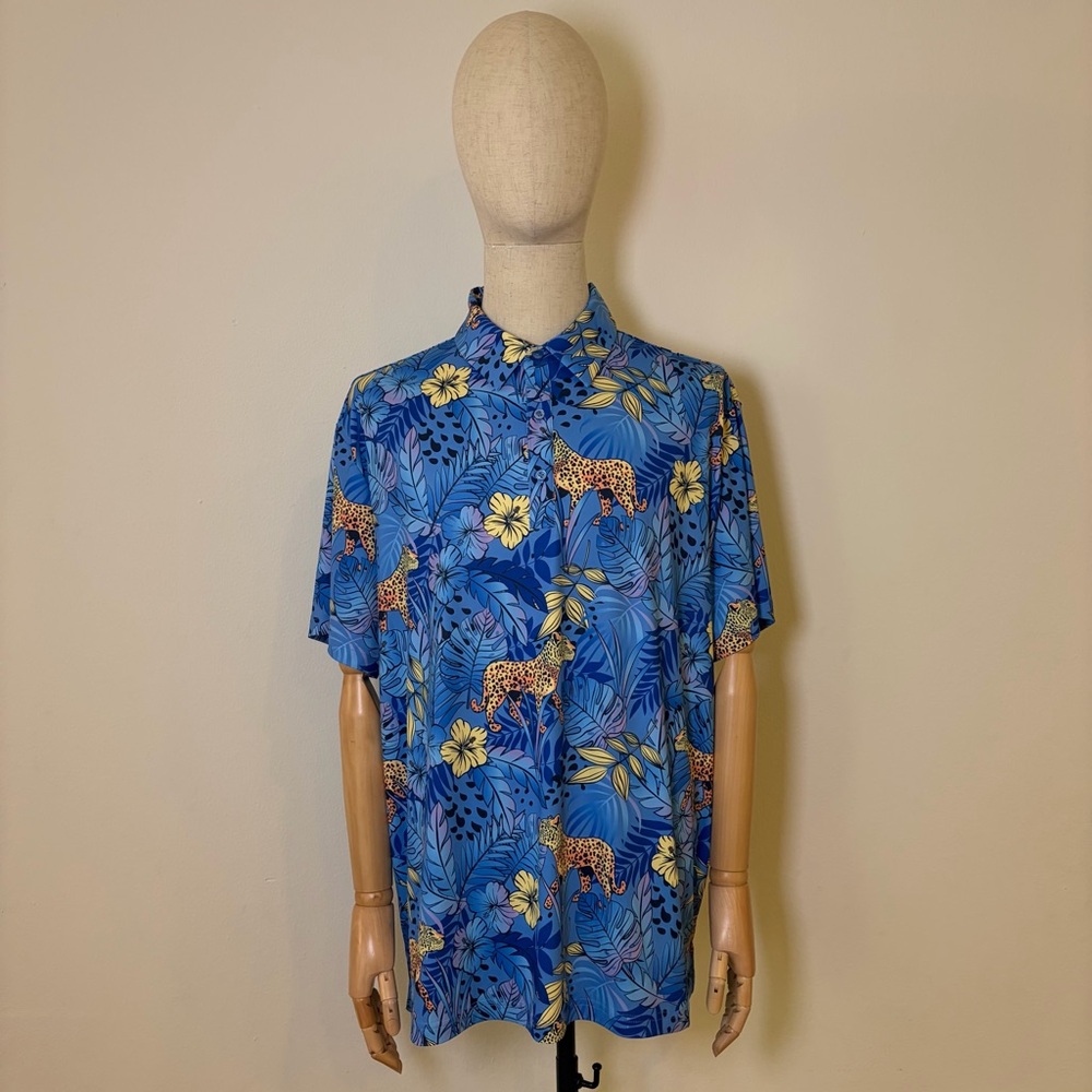 Birdie Bound Tropical Cheetah Golf Polo Shirt XXL